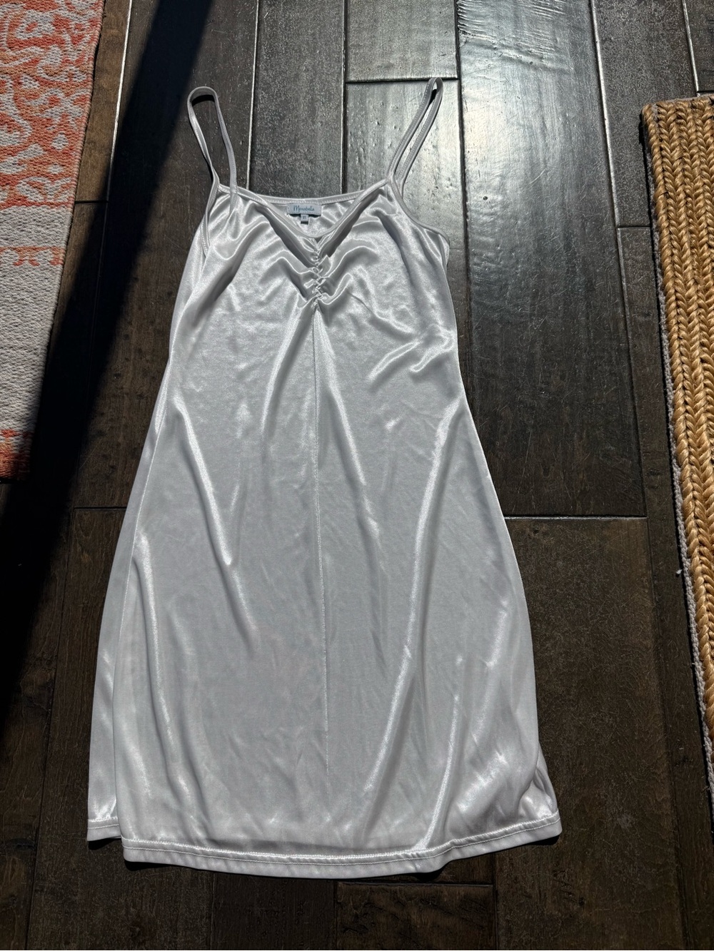 Satin Slip Dress with Front Knot Detail - White